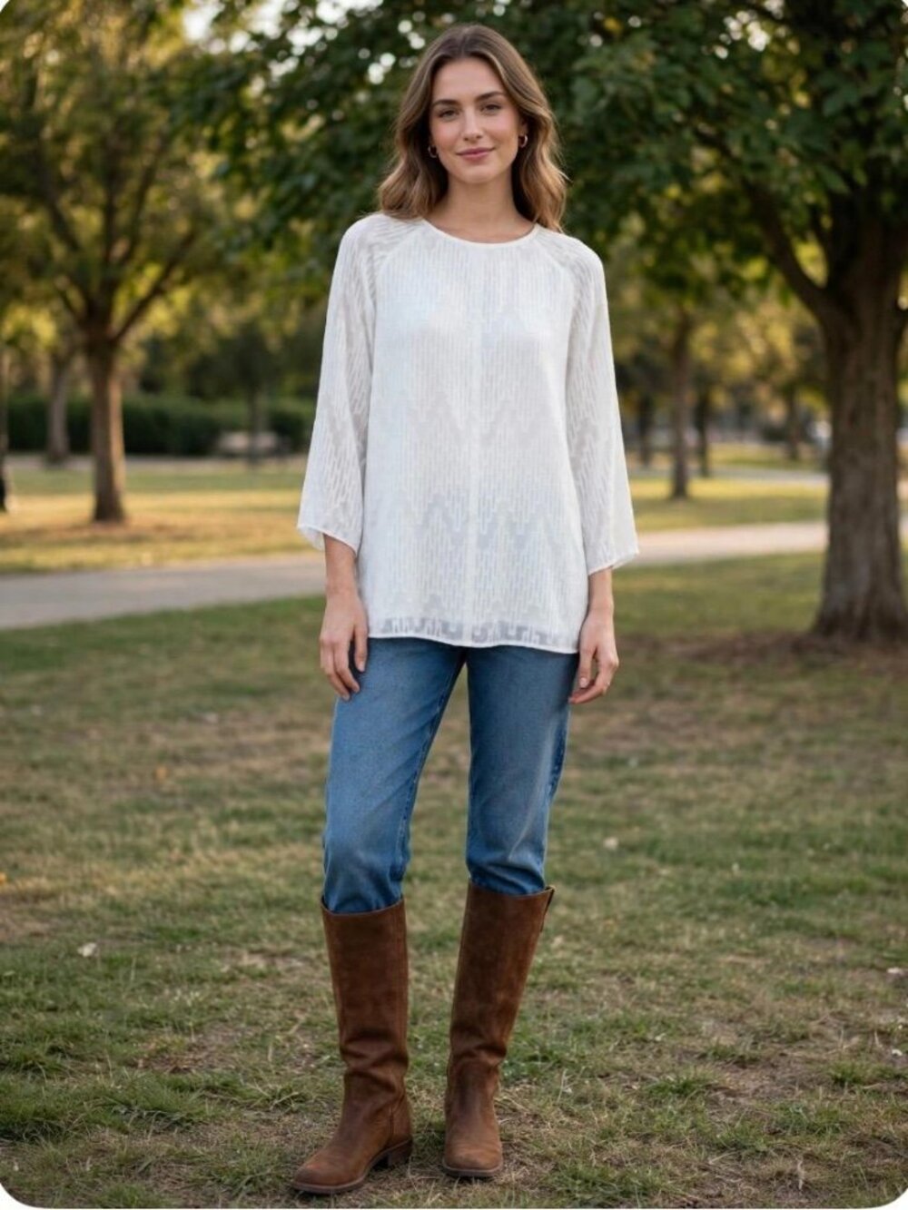 Antonio Melant Textured dot Bell Long Sleeve White Blouse Button Sleeves Med